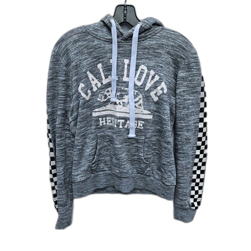 REFLEX Cali Love Gray Hoodie Checkered Sleeves Small